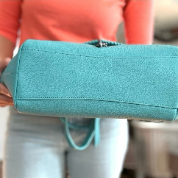 Botkier NWT Beautiful Aqua Teal 2 Shoulder Handle Leather Bag Purse (P100) - Picture 5 of 10